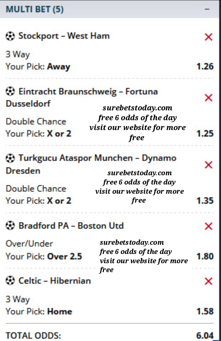 free six odds of the day ticket
